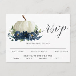 Navy Blue Floral Pumpkin Wedding RSVP Postcard Postkarte