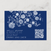 Navy Blue Floral QR Code Wedding Details Card Begleitkarte (Vorderseite)