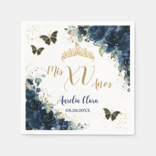 Navy Blue Floral Quinceanera Gold Schmetterlinge Serviette