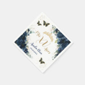 Navy Blue Floral Quinceanera Gold Schmetterlinge Serviette (Ecke)