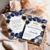 Navy Blue Floral Quinceanera Mis Quince Anos Einladung