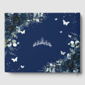 Navy Blue Floral Quinceañera Quince 15 Silver Gästebuch (Rückseite)