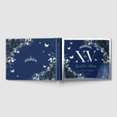 Navy Blue Floral Quinceañera Quince 15 Silver Gästebuch (Voll)