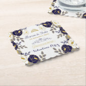 Navy Blue Floral Quinceanera Spanisch Save the Dat Untersetzer (angewinkelt)