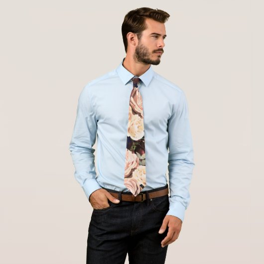 Navy Blue & Floral Rose Fett Blume Krawatte (Beispiel)