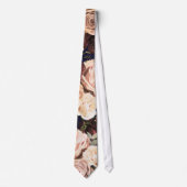 Navy Blue & Floral Rose Fett Blume Krawatte (Vorderseite)