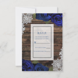 Navy Blue Floral Rose Rustic Wood Lace UAWG Einladung