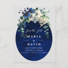 Navy Blue Floral Save the Date, Elegant Ankündigungspostkarte