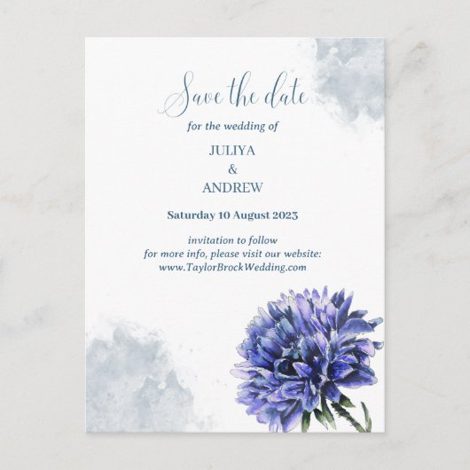 Navy Blue Floral Save the Date Post Card Postkarte (Vorderseite)