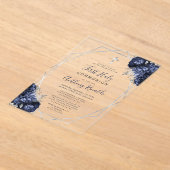 Navy Blue Floral Silver Frame Erste heilige Kommun Acryleinladungen (Ablage )