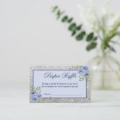 Navy Blue Floral Silver Gray Sparkle Diaper Raffel Visitenkarte (Stehend Vorderseite)