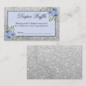 Navy Blue Floral Silver Gray Sparkle Diaper Raffel Visitenkarte (Vorne/Hinten)