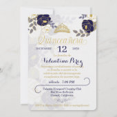 Navy Blue Floral Spanisch Quinceanera mit Foto Einladung (Rückseite)