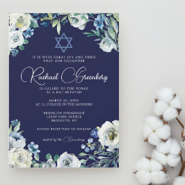 Navy Blue Floral Star von David Bat Mitzvah Einladung