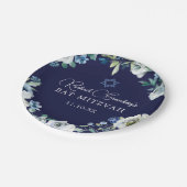 Navy Blue Floral Star von David Bat Mitzvah Party Pappteller (Schrägansicht)