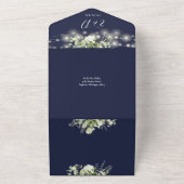 Navy Blue Floral String Lights QR Code Wedding All In One Einladung (Außenbereich)
