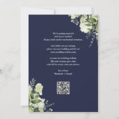 Navy Blue Floral String Lights QR Code Wedding Save The Date (Rückseite)