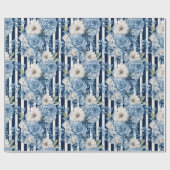 Navy Blue Floral Stripes Brautparty Geschenkpapier (Flach)