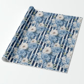 Navy Blue Floral Stripes Brautparty Geschenkpapier (Ungerollt)