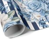 Navy Blue Floral Stripes Brautparty Geschenkpapier (Rolleneckpunkt)