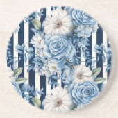 Navy Blue Floral Stripes Brautparty Getränkeuntersetzer (Vorne)