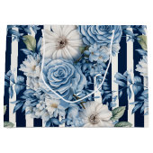 Navy Blue Floral Stripes Brautparty Große Geschenktüte (Vorderseite)