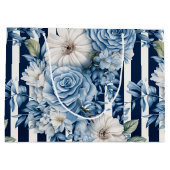 Navy Blue Floral Stripes Brautparty Große Geschenktüte (Rückseite)