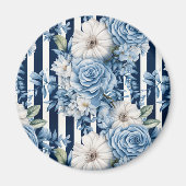Navy Blue Floral Stripes Brautparty Magnet (Vorne)