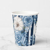 Navy Blue Floral Stripes Brautparty Pappbecher (Rechts)