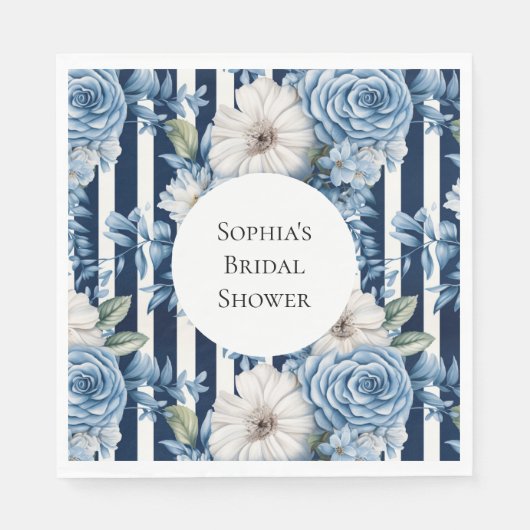 Navy Blue Floral Stripes Brautparty Serviette (Vorderseite)