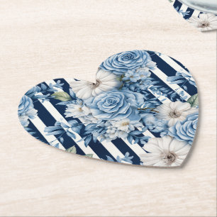 Navy Blue Floral Stripes Brautparty Untersetzer