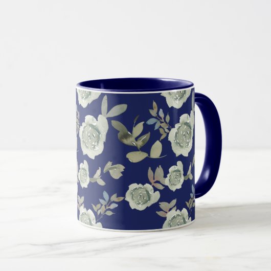 Navy Blue Floral Tasse (VorderseiteRechts)