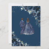 Navy Blue Floral Twins Boy Girl Silver Quinceañera Einladung (Rückseite)