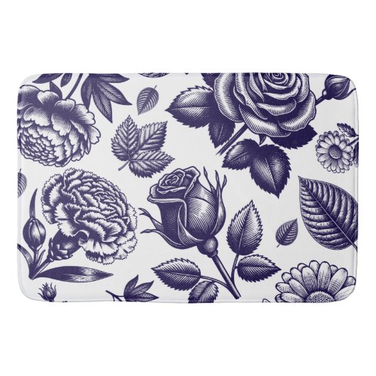 Navy Blue Floral Vintag Badematte (Vorderseite)