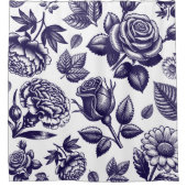 Navy Blue Floral Vintag Duschvorhang (Vorderseite)