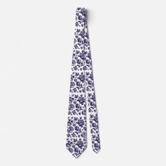 Navy Blue Floral Vintag Krawatte (Vorderseite)