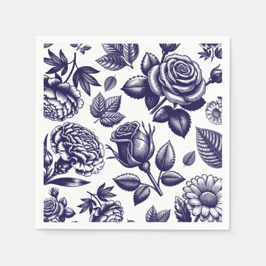 Navy Blue Floral Vintag Serviette (Vorderseite)