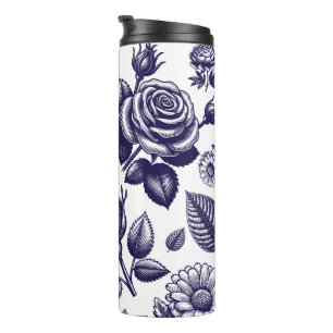 Navy Blue Floral Vintag Thermosbecher