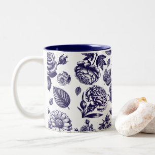 Navy Blue Floral Vintag Zweifarbige Tasse