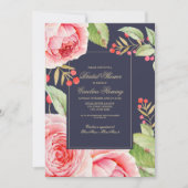 Navy Blue Floral Watercolor Brautparty Einladung (Vorderseite)