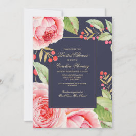 Navy Blue Floral Watercolor Brautparty Einladung