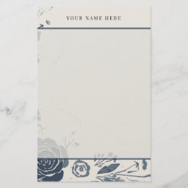 Navy Blue Floral Watercolor with Name Briefpapier