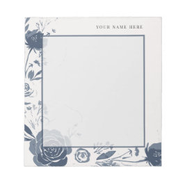 Navy Blue Floral Watercolor with Name Notizblock