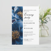 Navy Blue Floral Wedding Abend Party Foto Einladung (Stehend Vorderseite)