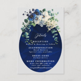 Navy Blue Floral Wedding Details Card, Elegant Begleitkarte