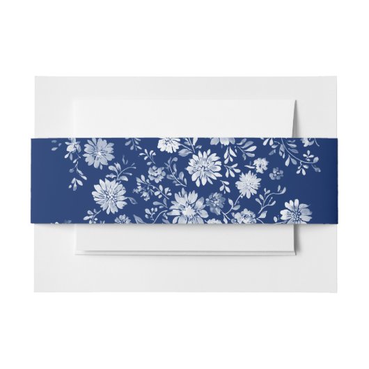 Navy Blue Floral Wedding Einladungsbanderole (Vorderseite Beispiel)