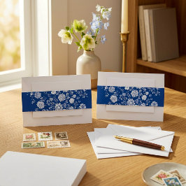 Navy Blue Floral Wedding Einladungsbanderole