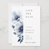 Navy Blue Floral Wedding Foto Save The Date (Vorderseite)