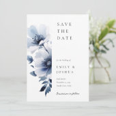 Navy Blue Floral Wedding Foto Save The Date (Stehend Vorderseite)