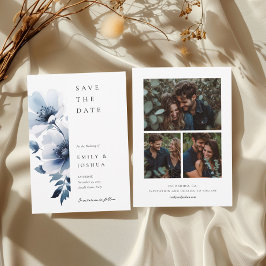 Navy Blue Floral Wedding Foto Save The Date